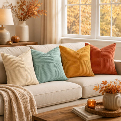 Ensemble de 4 housses de coussin en velours côtelé d'automne