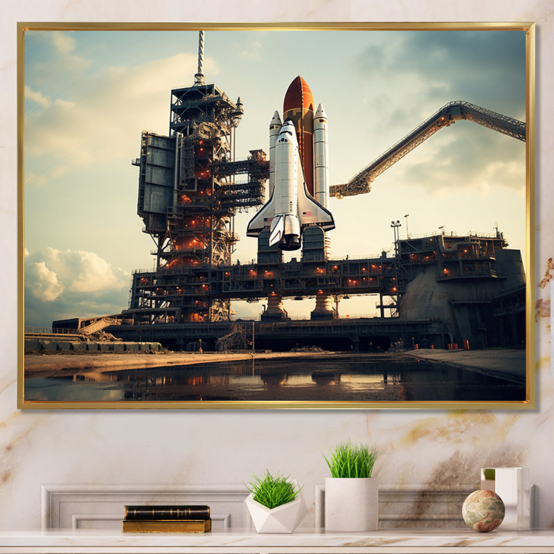 Space Shuttle Launch IV - Space Shuttle Canvas Prints, H 34 po x l 44 po x P 1,5 po, Cadre flottant doré