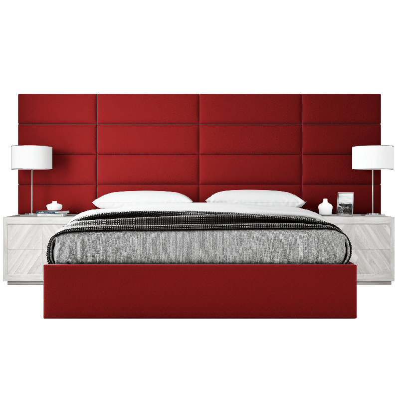 Sapan Upholstered Bed, Micro Suede Red Melon, Queen