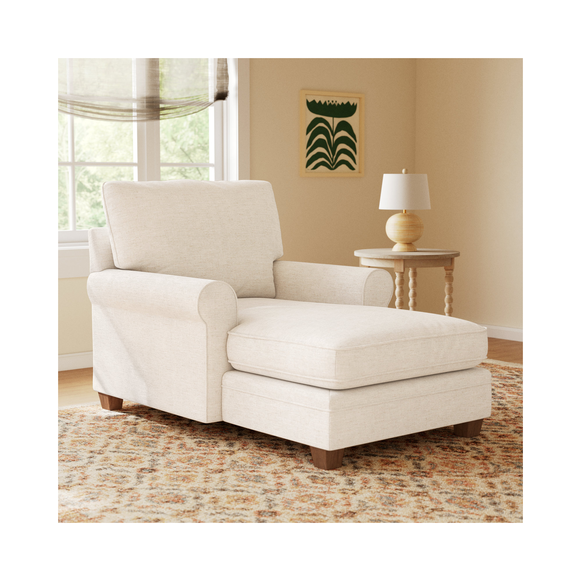 Upholstered Chaise Lounge, Dark Walnut, Dove Grey Performance