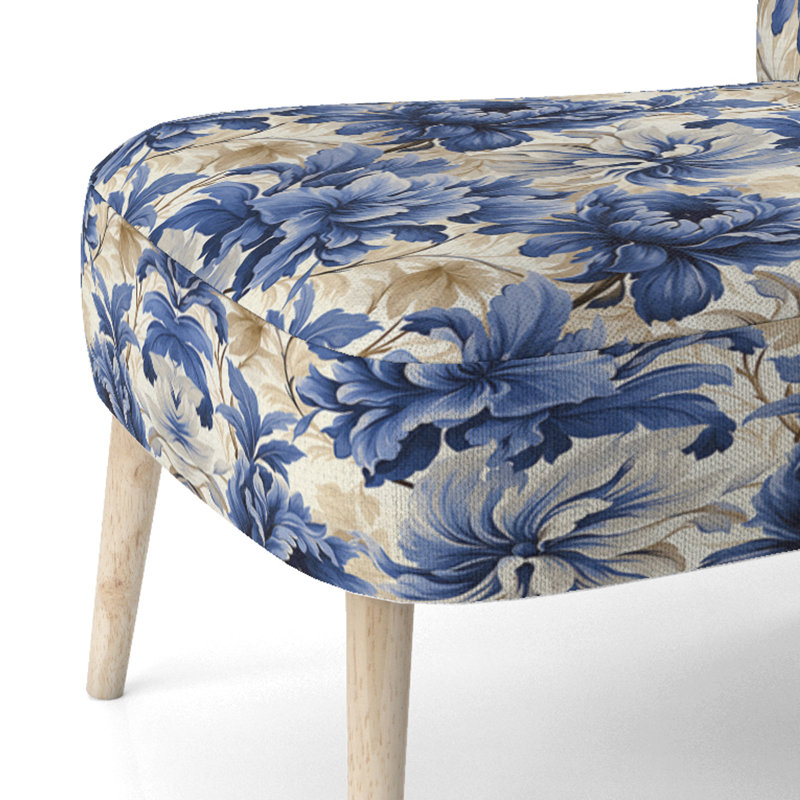 Chaise d'appoint rembourrée Cottage A, Motif victorien damas bleu de cobalt royal III