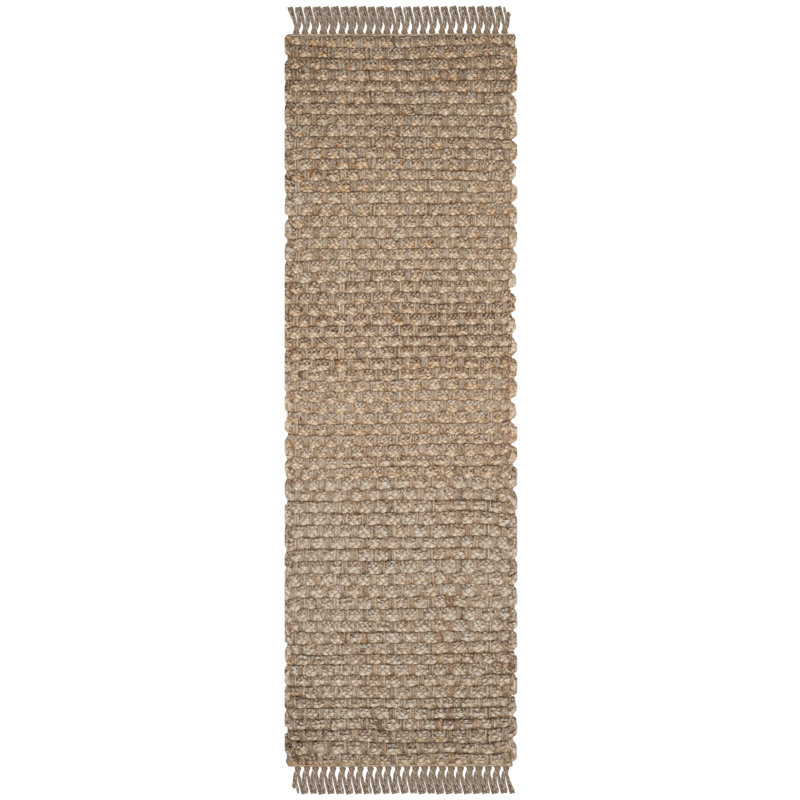 Jakwaun Natural Fiber Hand Woven Jute Solid Color Rug, Runner 2'6" x 12'