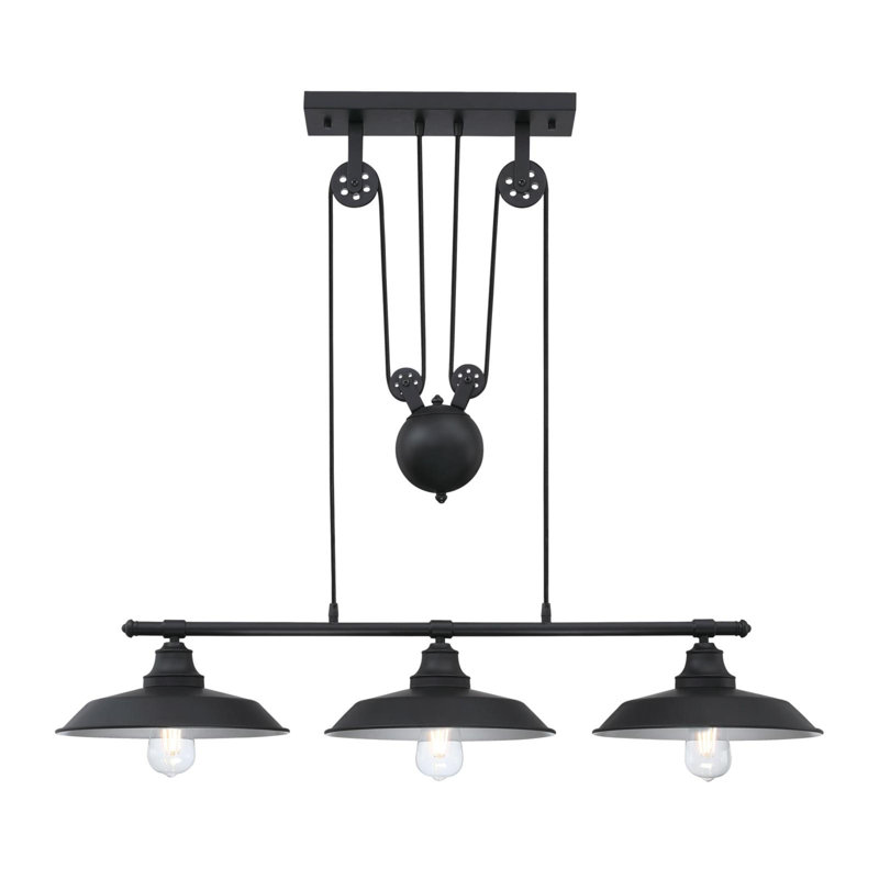 Matte Black Industrial 3-Light Pulley Pendant