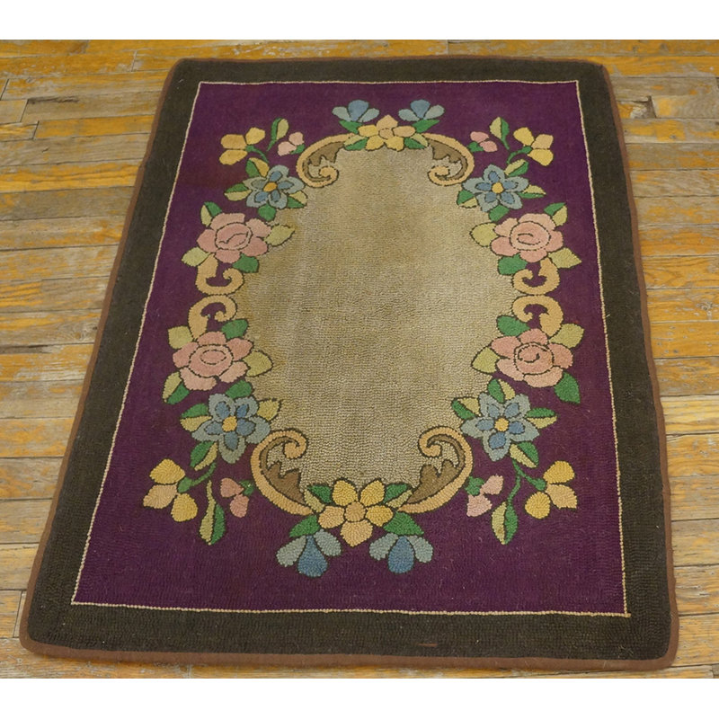 Antique American Hooked Rug Small Scatter Size Wool Purple