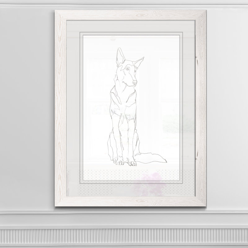« dog contour i », reproduction de dessin du cadre photo, Imprimé encadré blanc, H 32 po x l 44 po x 1,25 po