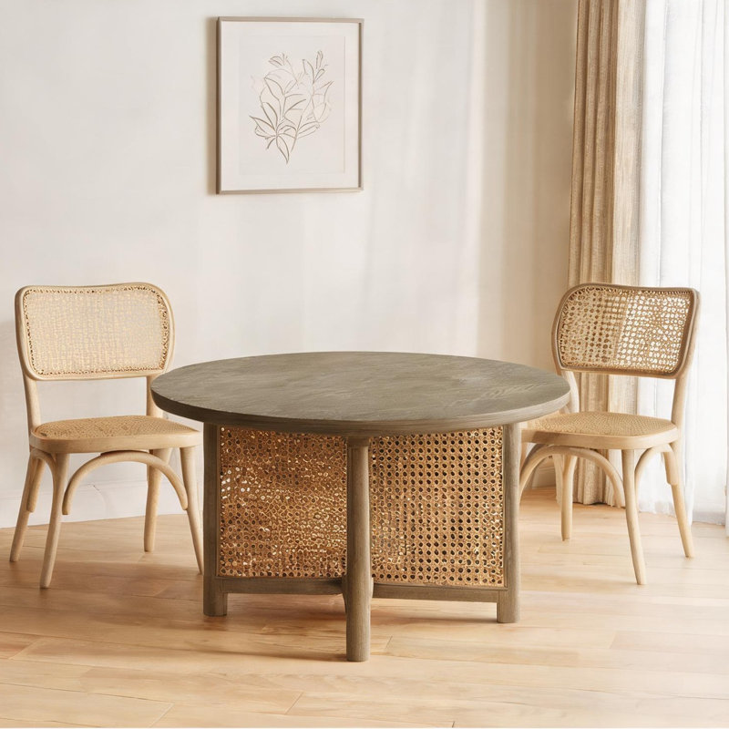 Table basse ronde, plateau en bois de rotin tissé de 32 po sur cadre en bois massif, hauteur de 16,5 po