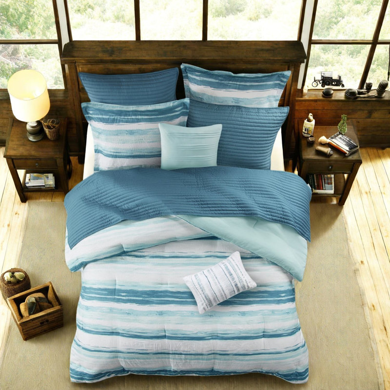 Ensemble de literie moderne 8 pièces, polyester Seersucker Aqua Home Comfort