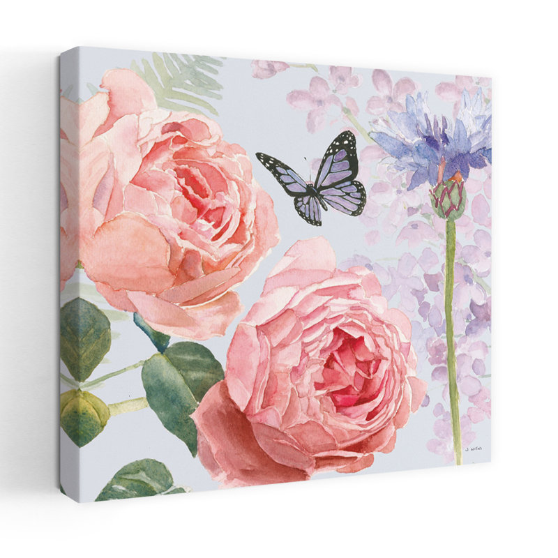 Bouquet de jardin Boho II avec art de papillons bleus, H 18 po x l 18 po