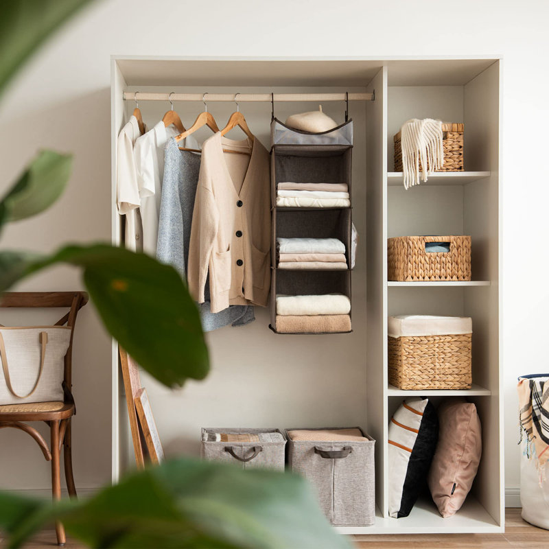 Aislin 3-Shelf Fabric Hanging Closet Organizer, Foldable Wardrobe Storage Shelf for Clothes, Bags, Shoes