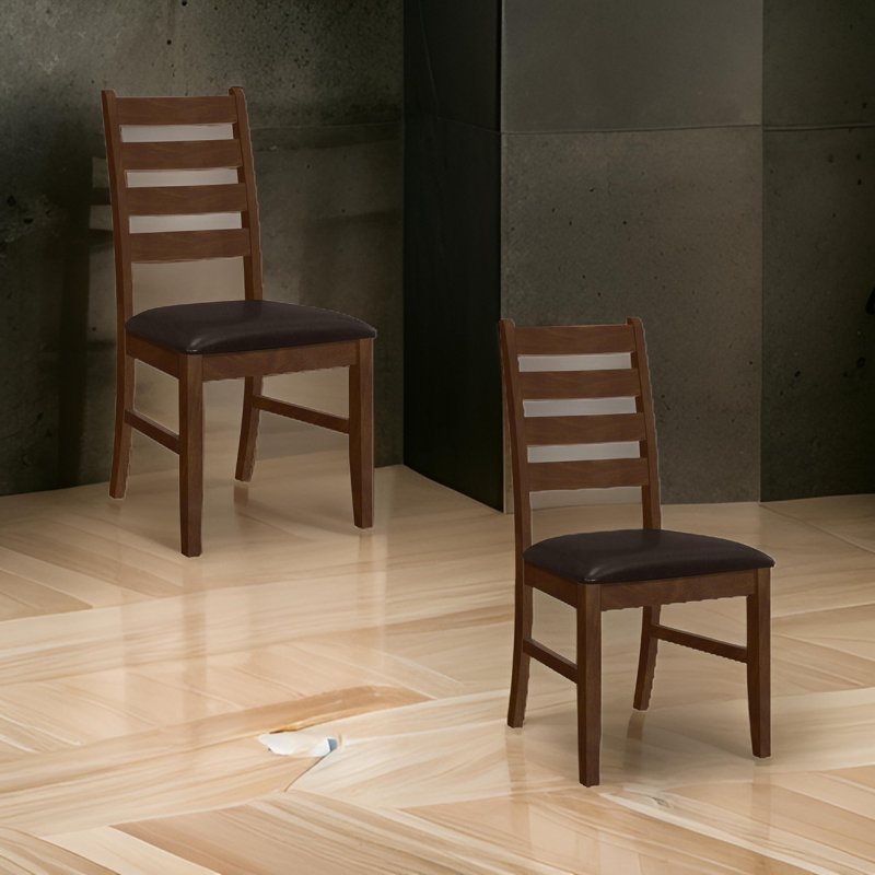 Antique Walnut Solid Wood Ladder Back Dining Chairs, Set of 2