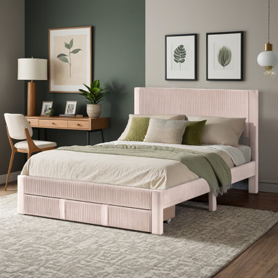 Sloan Pleated Velvet Storage Queen Platform Bed With Drawer