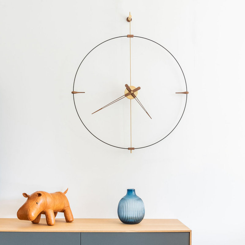 Mini Bilbao Analog Wall Clock, Brass/Walnut