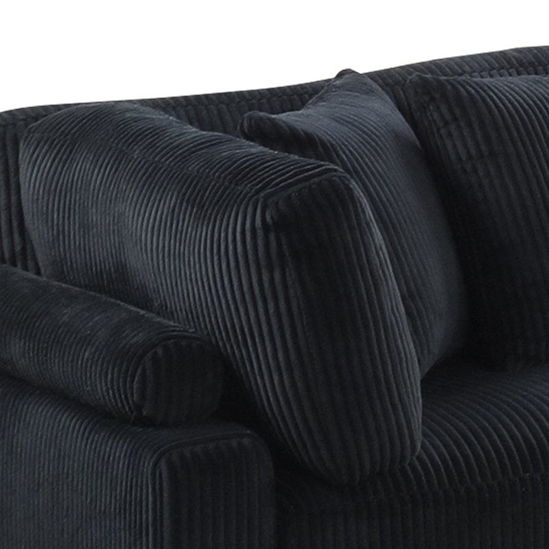 Coussin de coin moderne en velours côtelé de style moderne avec cadre en bois, Velours côtelé noir