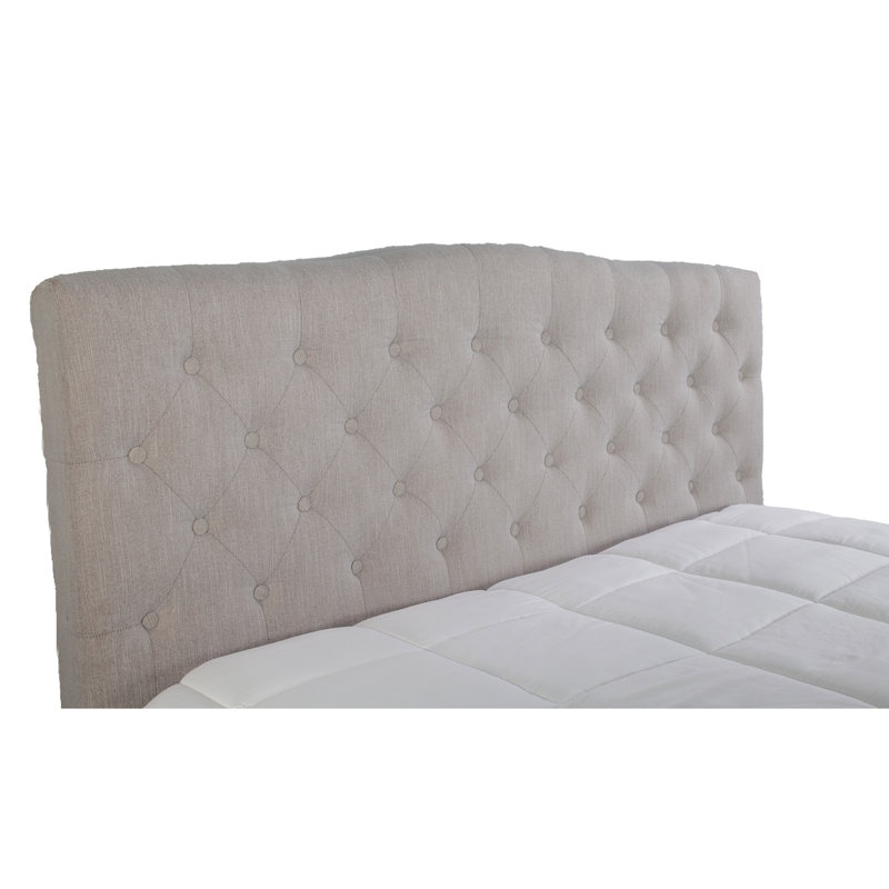 Grand lit tapissier pour très grand lit avec 2 tables de chevet, couleur pierre, 76,66 po Largeur, 100%, taille de revêtement gris, profondeur de 87,36 po,