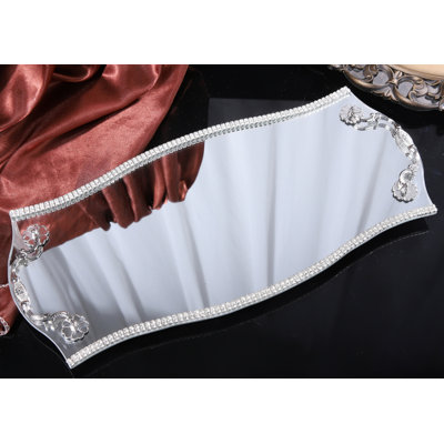 Silver Mirror Tray,Mirror Vanity Trays with Carrying Handles for Bedroom Dresser,Perfume Tray,Decorative Tray for Home Decor Gift,15x7x1inch