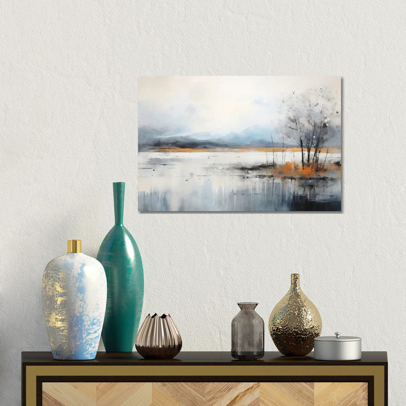 «Gray Lake Landscape», reproduction d'art sur toile tendue, H 12 po x l 18 po