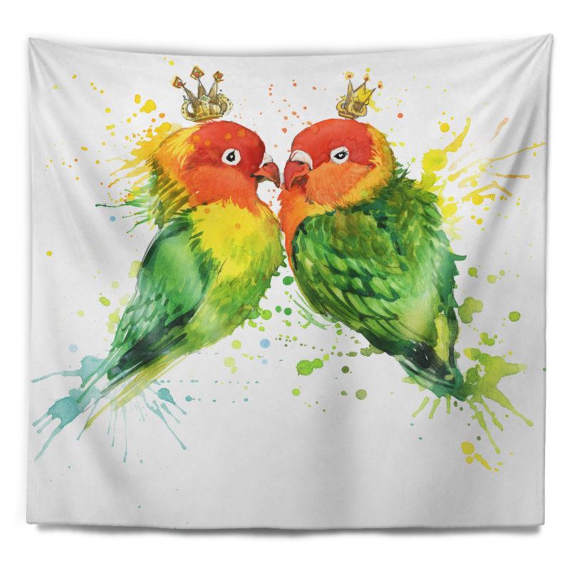 Tapisserie perroquets animaux famille aquarelle, H 50 po x l 60 po