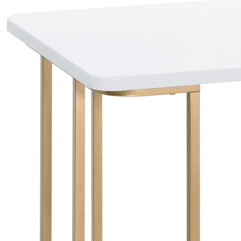 White And Gold Writing Desk For Daily Operations, Metal Leg Stability Computer Efficiency - Spacious Work Area