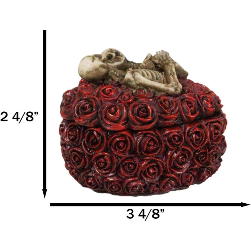 Love Never Dies Gothic Skeleton Lovers On Red Rose Wreath Decorative Trinket Box