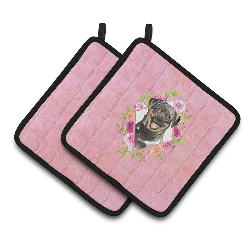 Ensemble de cuisinier poignée 2 pièces caroline trésors sheltie, Rose, Rottweiler