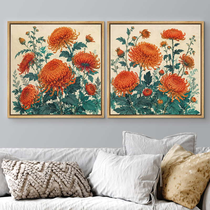 Ensemble de 2 reproductions d'art sur toile encadrée de jardin, H 24 po x l 24 po x P 1,5 po, Encadré naturel
