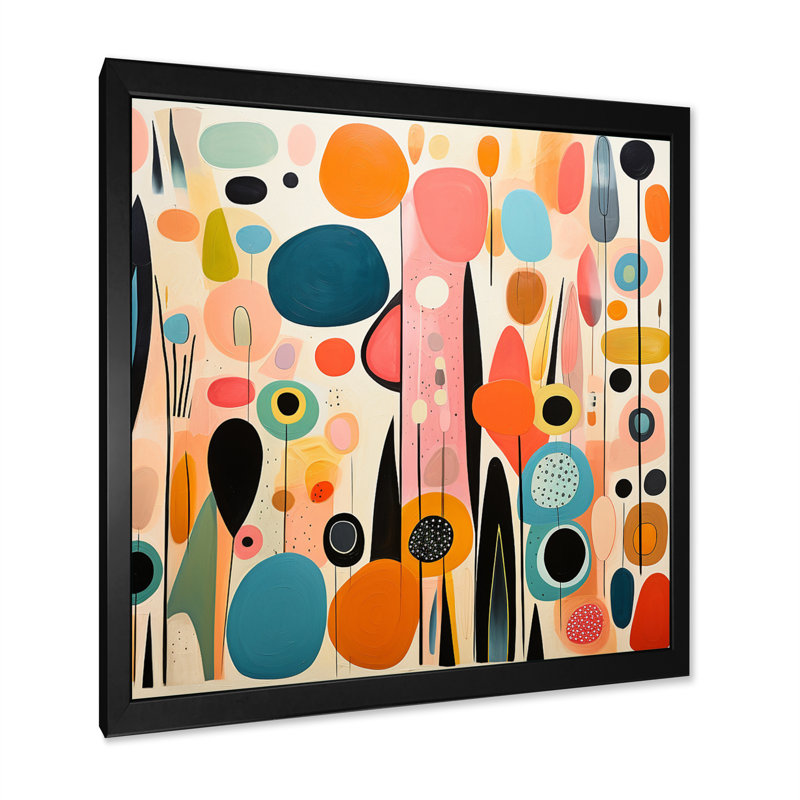 Pink Mid Century Playful Patterns II - Mid-Century Canvas Art Print, H 24 po x l 24 po, Impression encadrée, Noir