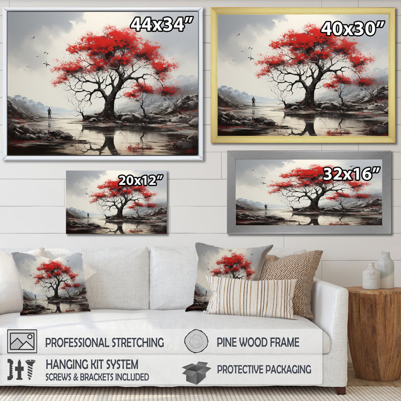 Paysage de baobab rouge I, H 30 po x l 40 po x P 1,5 po, Toile tendue