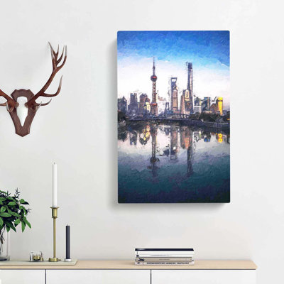 Shanghai Skyline Reflection - Wrapped Canvas