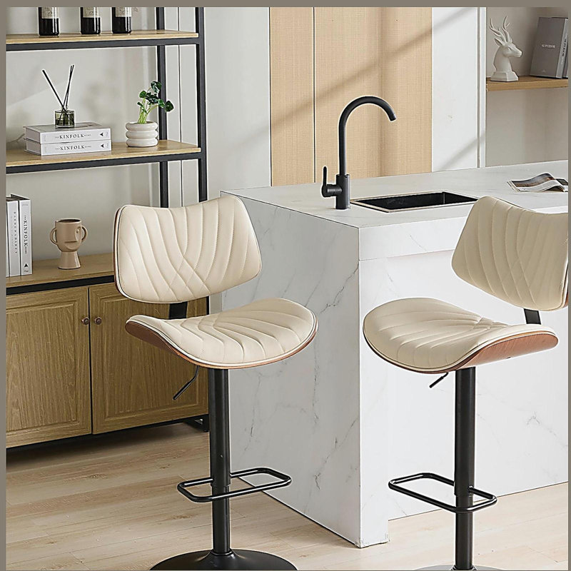 Ensemble de 2 tabourets de bar en bois cintré noyer et noyer