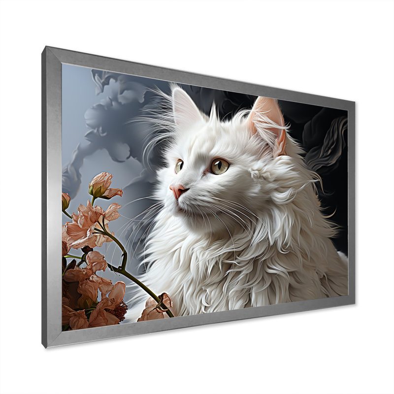 American Curl Curiosity Cat I - Chat, art mural, salon, H 34 po x l 44 po x P 1,5 po, Cadre simple argenté