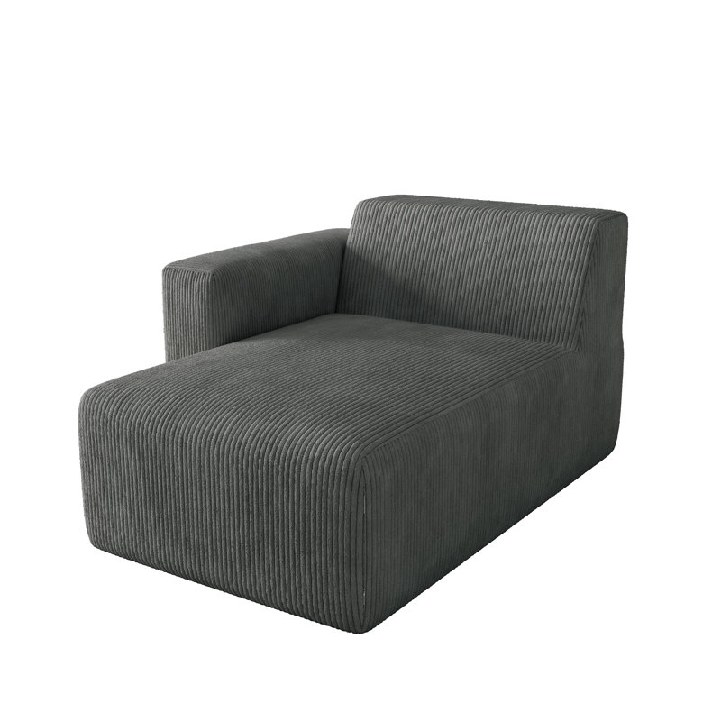 Upholstered Chaise Lounge, Grey, Left Hand Facing