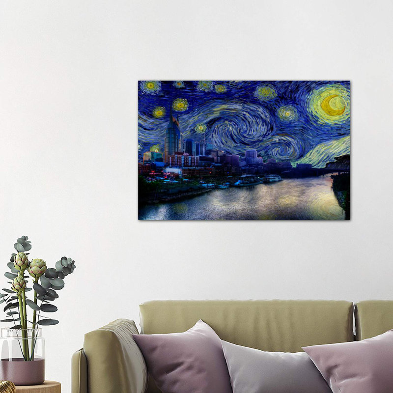 Nashville, Tennessee, nuit étoilée, impression d'art graphique, Toile tendue, H 26 po x l 40 po x 1,5 po