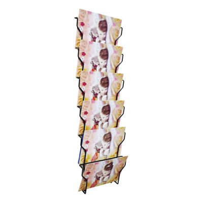 FixtureDisplays Horizontal Wall Mounting 6 Pockets 6 X 4" Greeting Card Post Card Rack 6.7 X 2 X 21.3" 11714-6X4 Black