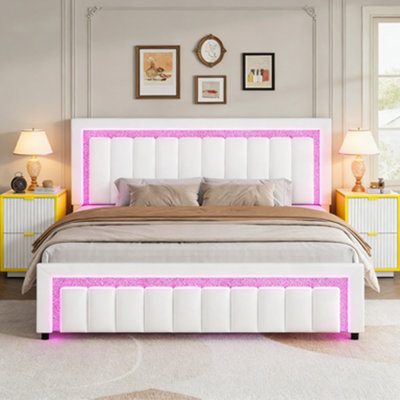 Ensemble de lit plateforme en velours capitonné à DEL avec velours moderne 2 pièces DEL - Suite de chambre à coucher lumineuse 3 pièces