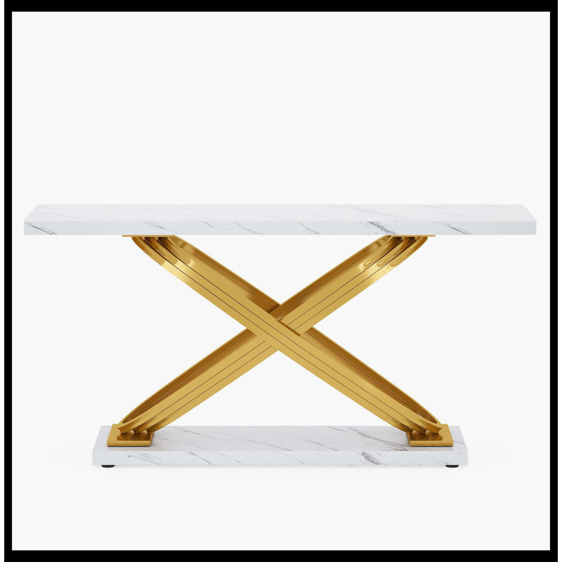 55" Console Table Modern Faux Marble Sofa Entryway Table