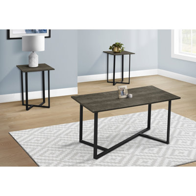 3-Piece Table Set With Metal Frame, Coffee Table With End Table For Office, Living Room