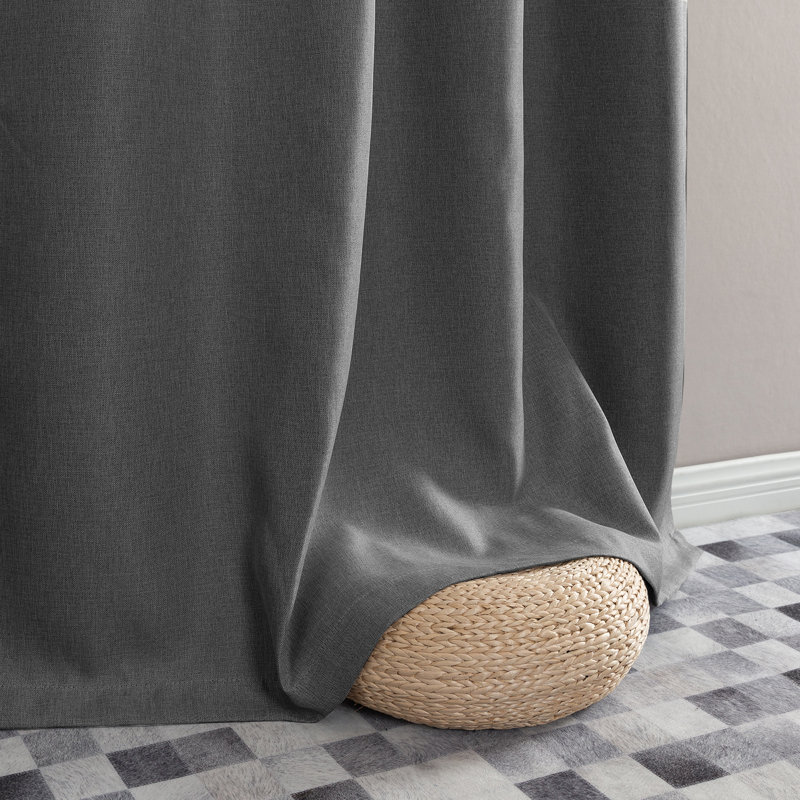Grommet Room Darkening Linen Textured Curtain, Dark Gray, 50" W x 72" L