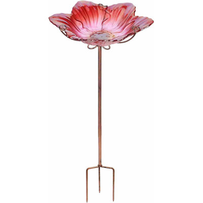 Mangeoire d'oiseaux pour l'extérieur en forme de bol en forme de fleur en métal pour jardin, cour et pelouse (rouge) | Attire les oiseaux avec des couleurs vives, dispose d'un placement stable, facile à nettoyer