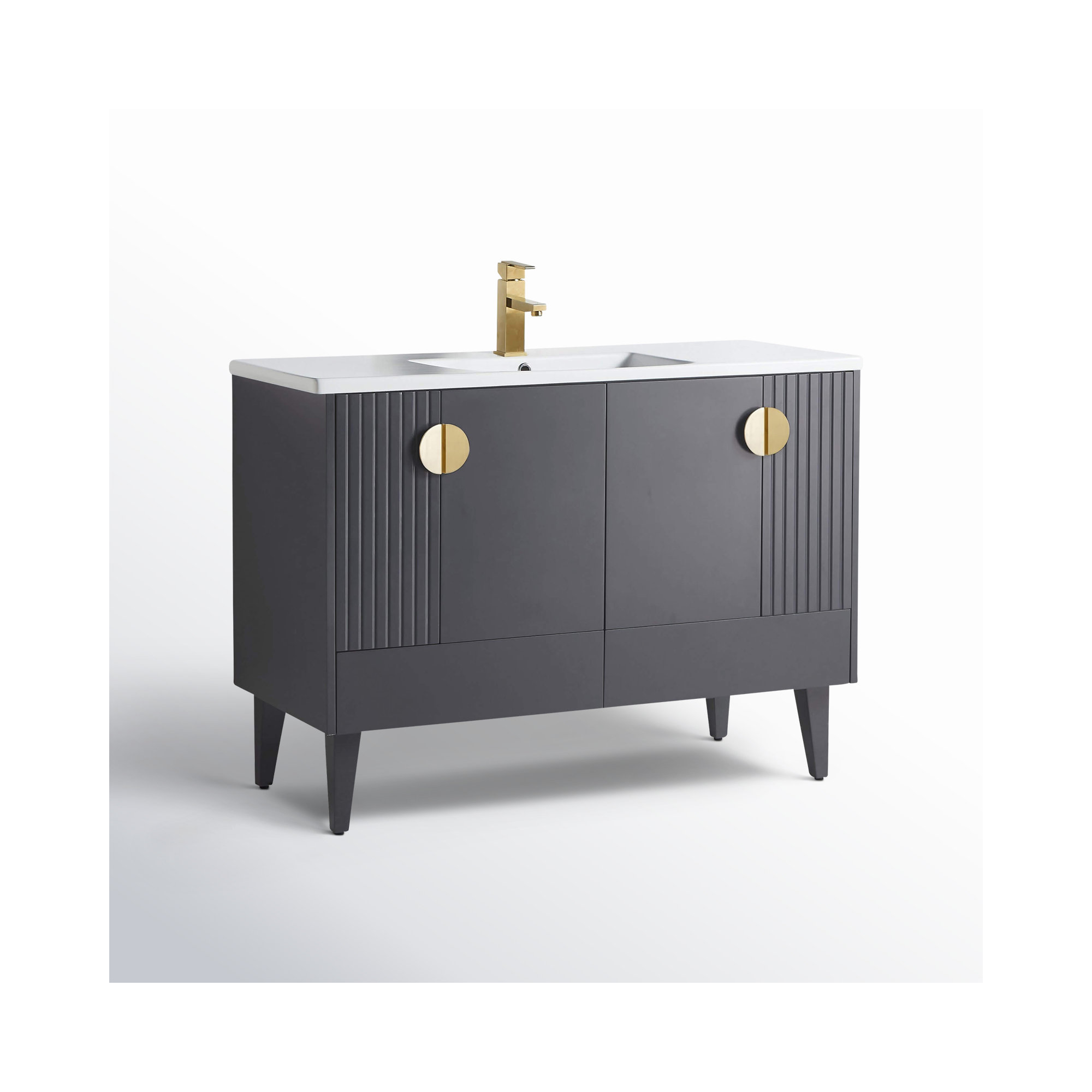 Saimah 48'' Single Bathroom Vanity, Rock Gray, Satin Brass