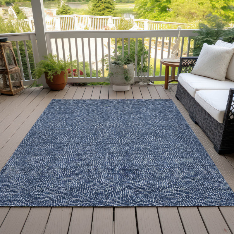 Navy Rectangular Washable Synthetic Indoor/Outdoor Rug