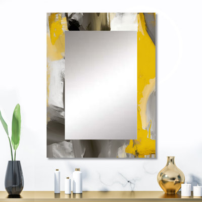 Moutarde jaune et gris vif II - miroir abstrait, miroir mural décoratif moderne, impression d'art en métal