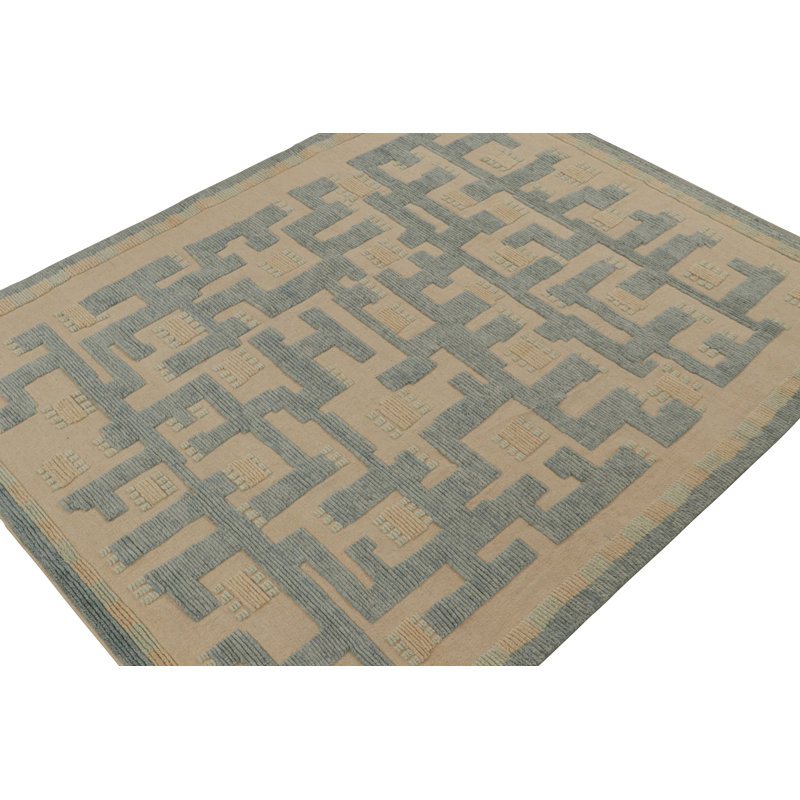 Scandinavian Hand Knotted Wool Geometric Area Rug, Rectangle 9' x 12'