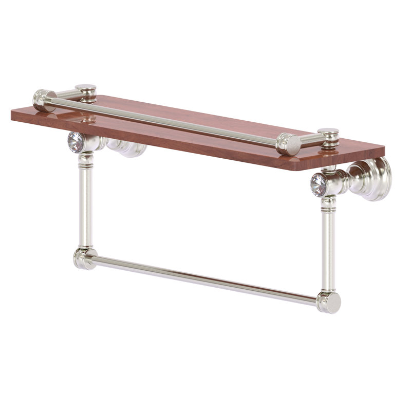 Freyja Ironwood Bracket Shelf with Towel Bar, 5.54" H x 16" W x 7.4" D, Satin Nickel