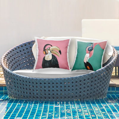 Coussin Toucan and Flamingo