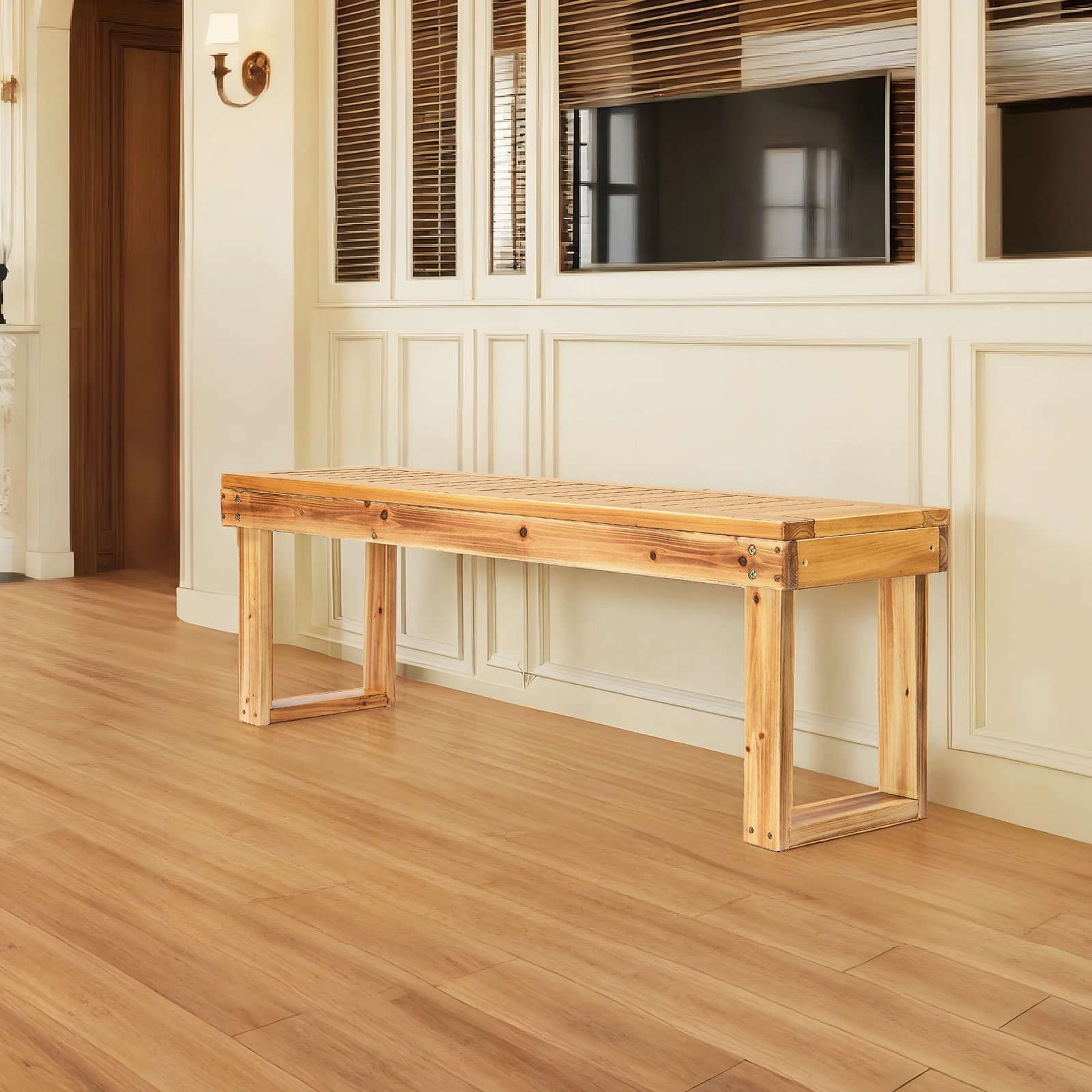Millwood Pines Light Brown Fir Wood Outdoor Bench | Wayfair