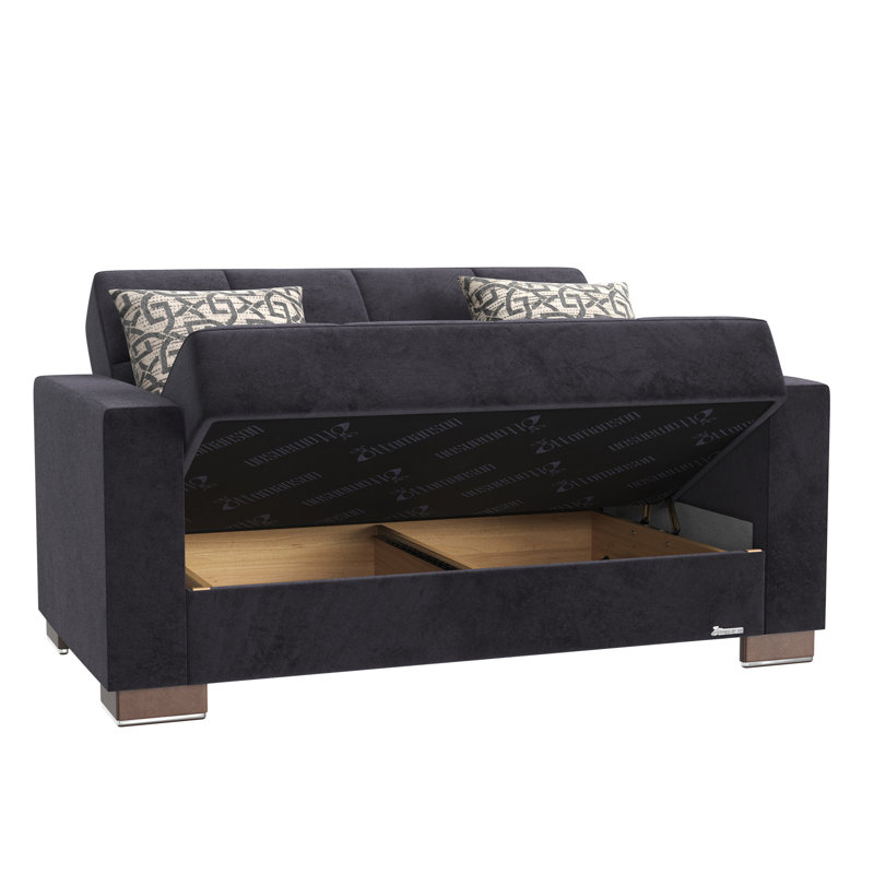 Causeuse convertible avec rangement Primenest Zenaero Collection, Microfibre noire / microsuède