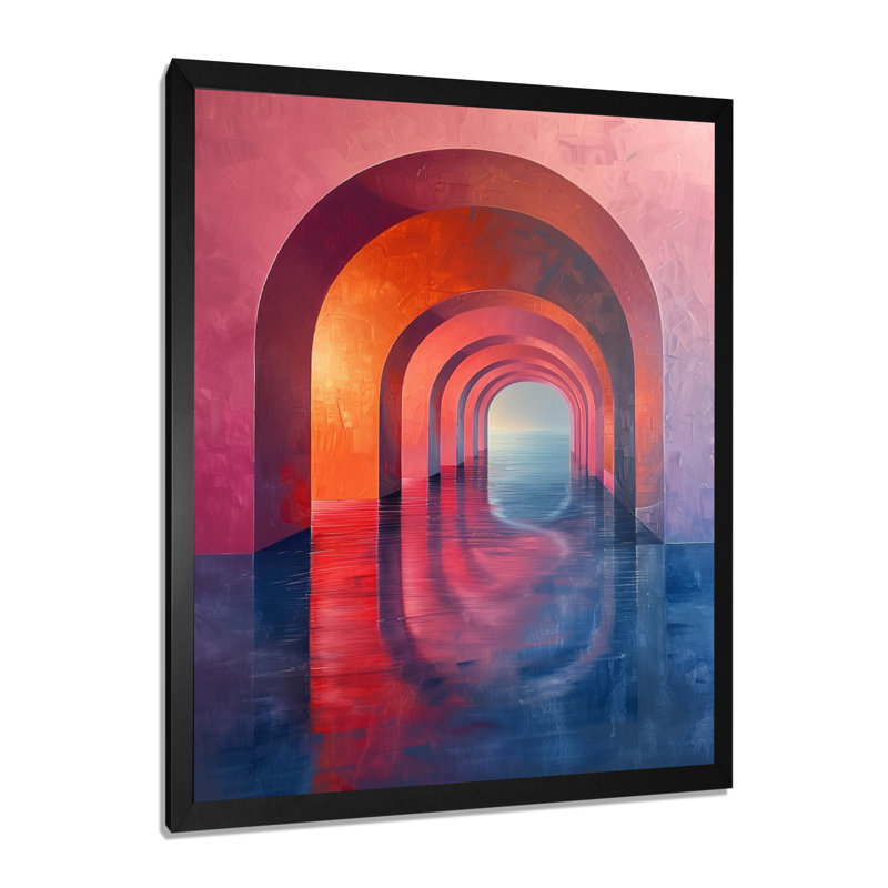 Tunnels d'univers soutenus rose et bleu, H 12 po x l 20 po, Cadre simple noir, bois massif