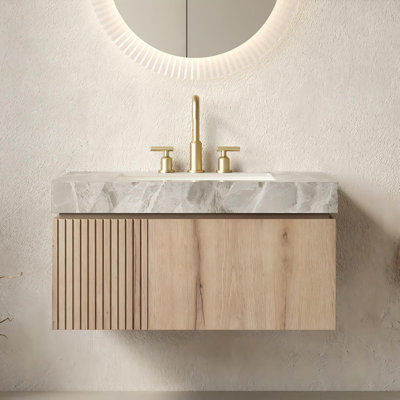 Adwin 36" Floating Wall-Mounted Bathroom Vanity ( Finishes) – Pre-Assembled Plywood Cabinet With Italian Light Gray Sintered Stone Top & Undermount Ceramic Sink