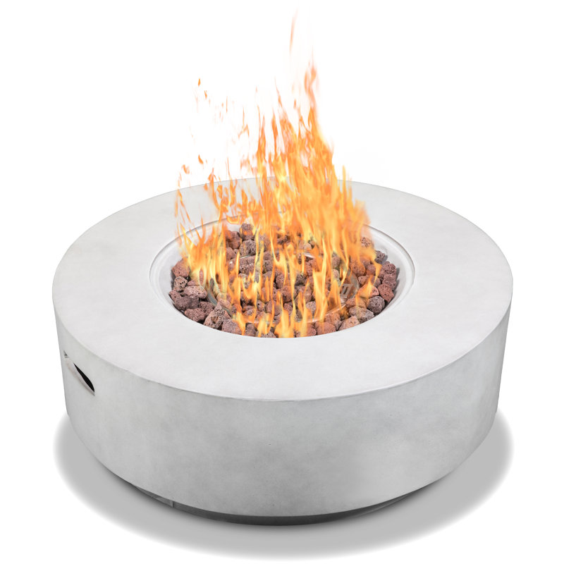 Aleidy Round Polyresin Propane Smokeless Fire Pit, Faux Light Stone