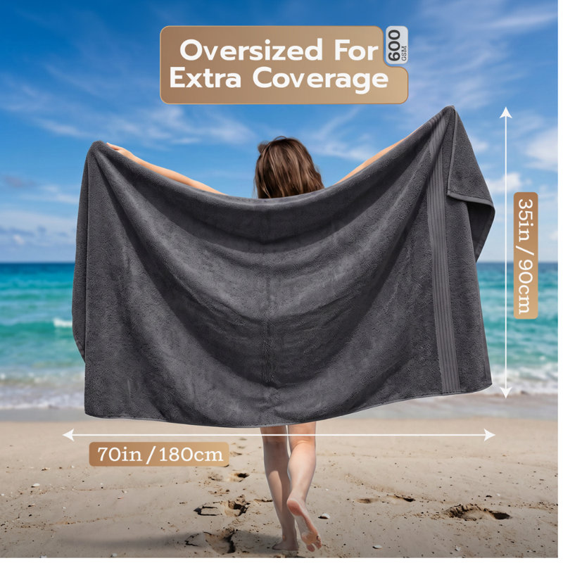 Lot de 2 draps de bain géants, 100 % coton peigné filé à l'anneau, 89 x 178 cm, doux, absorbants, séchage rapide, gris